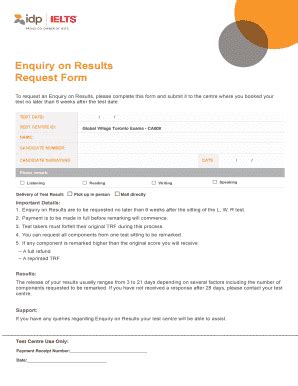 Enquiry on Results Request Form .